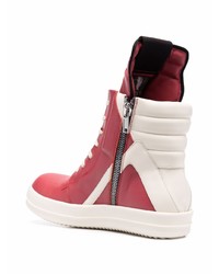 rote und weiße hohe Sneakers aus Leder von Rick Owens