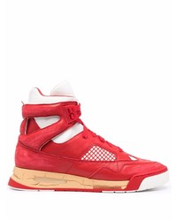 rote und weiße hohe Sneakers aus Leder von Maison Margiela