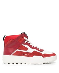 rote und weiße hohe Sneakers aus Leder von Moncler