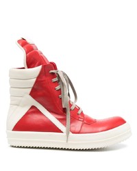 rote und weiße hohe Sneakers aus Leder von Rick Owens