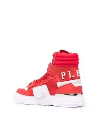 rote und weiße hohe Sneakers aus Segeltuch von Philipp Plein