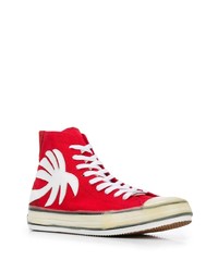rote und weiße hohe Sneakers aus Segeltuch von Palm Angels