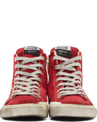 rote und weiße hohe Sneakers von Golden Goose