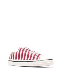 rote und weiße horizontal gestreifte Segeltuch niedrige Sneakers von Marni