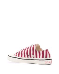 rote und weiße horizontal gestreifte Segeltuch niedrige Sneakers von Marni