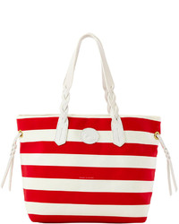 rote und weiße horizontal gestreifte Shopper Tasche