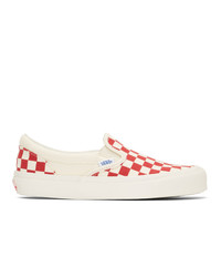 rote und weiße Slip-On Sneakers aus Segeltuch mit Karomuster