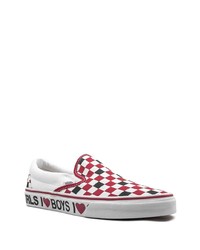 rote und weiße Slip-On Sneakers aus Segeltuch mit Karomuster von Vans