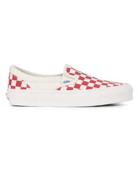 rote und weiße Slip-On Sneakers aus Segeltuch mit Karomuster von Vans