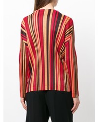 rote vertikal gestreifte Langarmbluse von Pleats Please By Issey Miyake