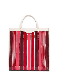 rote vertikal gestreifte Shopper Tasche aus Leder