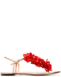 rote verzierte flache Sandalen aus Leder von Charlotte Olympia