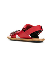 rote verzierte flache Sandalen aus Leder von Marni