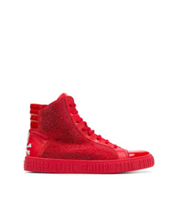 rote verzierte hohe Sneakers aus Leder von Philipp Plein