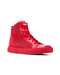 rote verzierte hohe Sneakers aus Leder von Philipp Plein