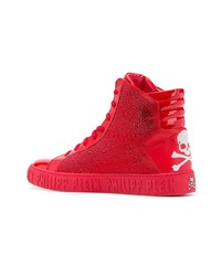 rote verzierte hohe Sneakers aus Leder von Philipp Plein