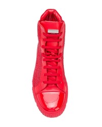 rote verzierte hohe Sneakers aus Leder von Philipp Plein