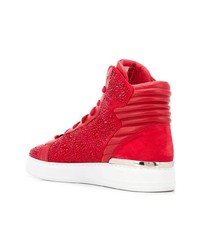 rote verzierte hohe Sneakers aus Leder von Philipp Plein