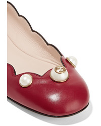 rote verzierte Leder Ballerinas von Gucci