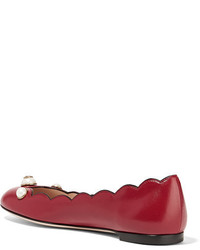 rote verzierte Leder Ballerinas von Gucci