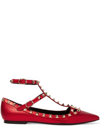 rote verzierte Leder Ballerinas von Valentino