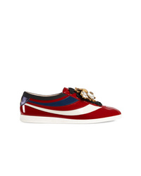 rote verzierte Leder niedrige Sneakers