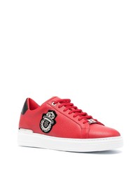 rote verzierte Leder niedrige Sneakers von Billionaire