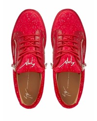 rote verzierte Leder niedrige Sneakers von Giuseppe Zanotti