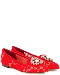 rote verzierte Leder Slipper von Dolce & Gabbana