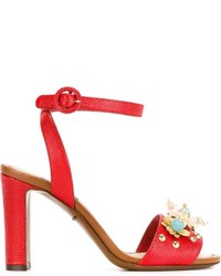 rote verzierte Ledersandalen von Dolce & Gabbana