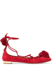 rote verzierte Wildleder Ballerinas von Aquazzura