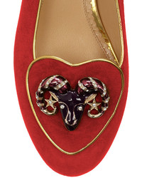 rote verzierte Wildleder Slipper von Charlotte Olympia