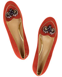 rote verzierte Wildleder Slipper von Charlotte Olympia