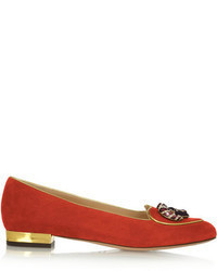 rote verzierte Wildleder Slipper von Charlotte Olympia