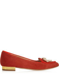 rote verzierte Wildleder Slipper von Charlotte Olympia