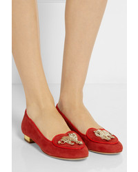 rote verzierte Wildleder Slipper von Charlotte Olympia