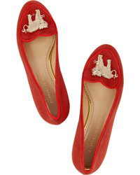 rote verzierte Wildleder Slipper von Charlotte Olympia