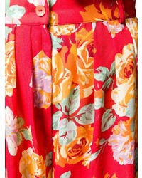 rote weite Hose mit Blumenmuster von Kenzo Vintage
