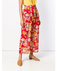 rote weite Hose mit Blumenmuster von Kenzo Vintage