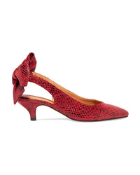 rote Wildleder Pumps mit Schlangenmuster