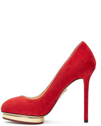 rote Wildleder Pumps von Charlotte Olympia