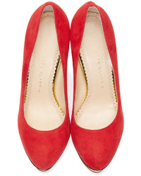 rote Wildleder Pumps von Charlotte Olympia