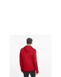 roter bedruckter Fleece-Pullover mit einem Kapuze von Puma