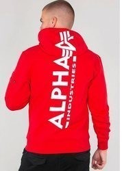 roter bedruckter Pullover mit einem Kapuze von Alpha Industries