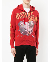 roter bedruckter Pullover mit einem Kapuze von Hysteric Glamour