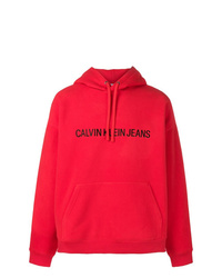 roter bedruckter Pullover mit einem Kapuze von Calvin Klein Jeans