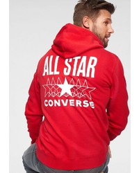 roter bedruckter Pullover mit einem Kapuze von Converse