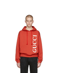 roter bedruckter Pullover mit einem Kapuze von Gucci