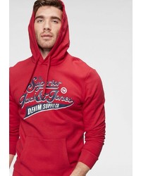 roter bedruckter Pullover mit einem Kapuze von Jack & Jones