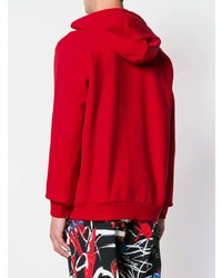 roter bedruckter Pullover mit einem Kapuze von Love Moschino